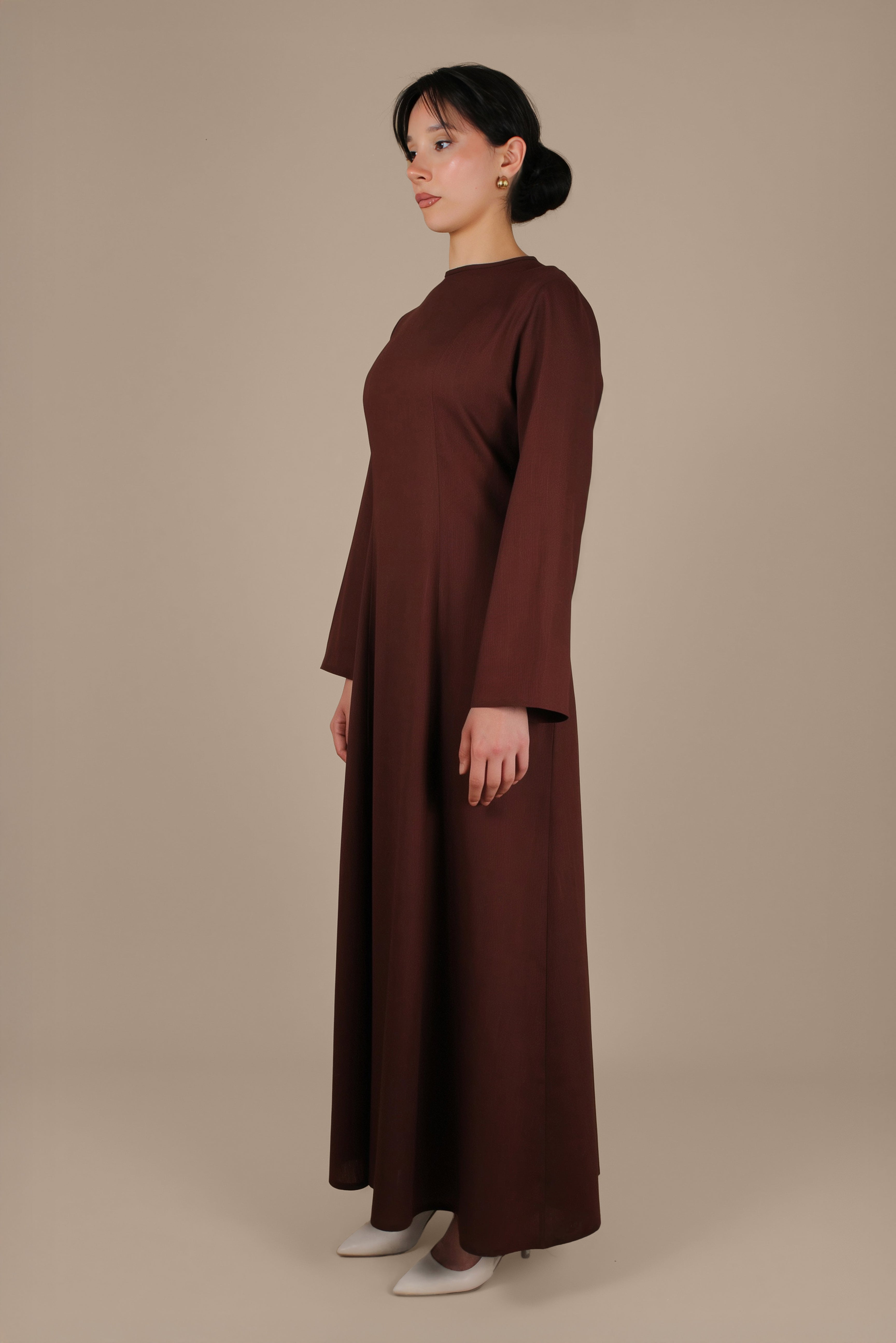 Elanor Linnen Cotton Dress ا Chestnut Brown