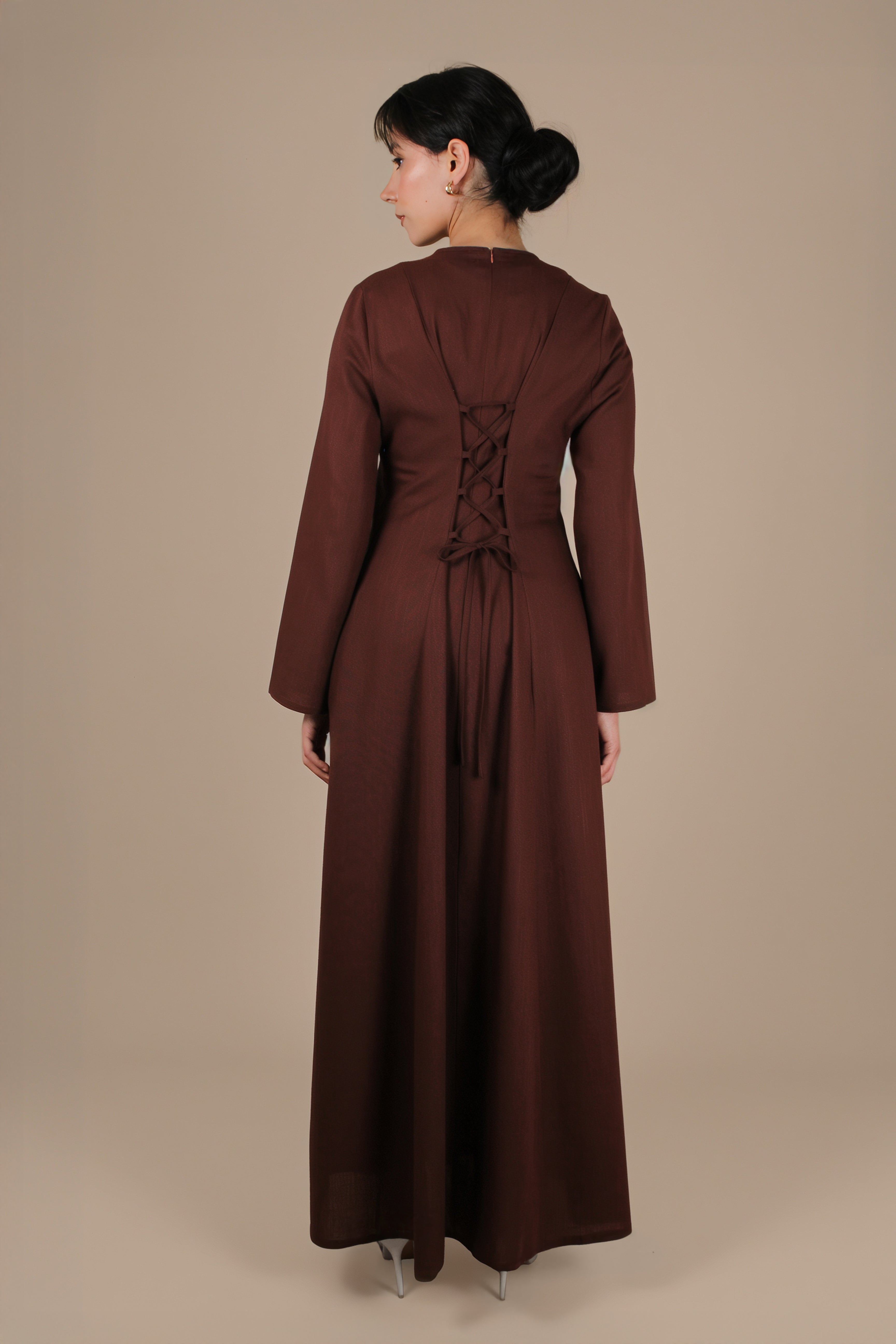 Elanor Linnen Cotton Dress ا Chestnut Brown
