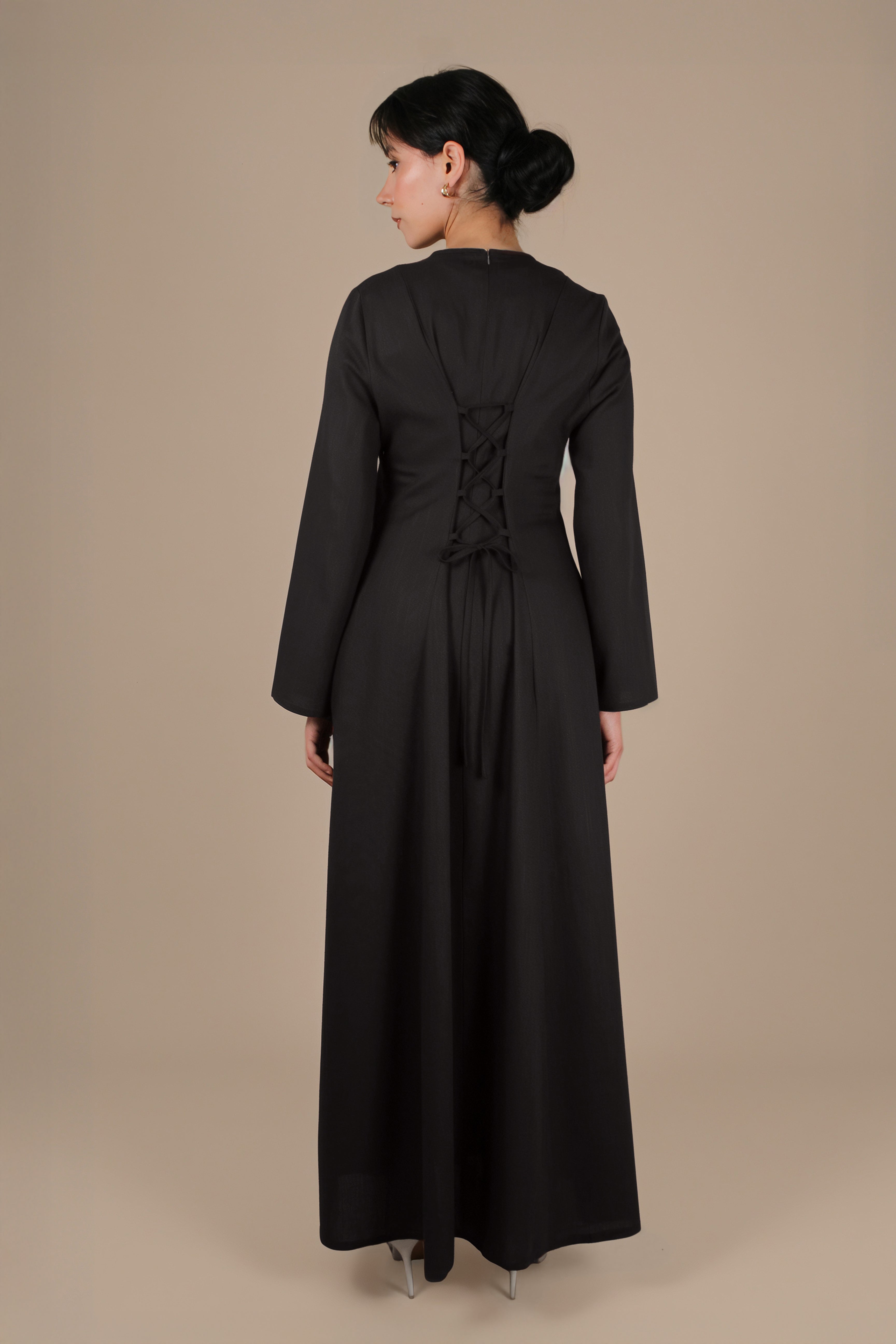 Elanor Linnen Cotton Dress ا Pure Black