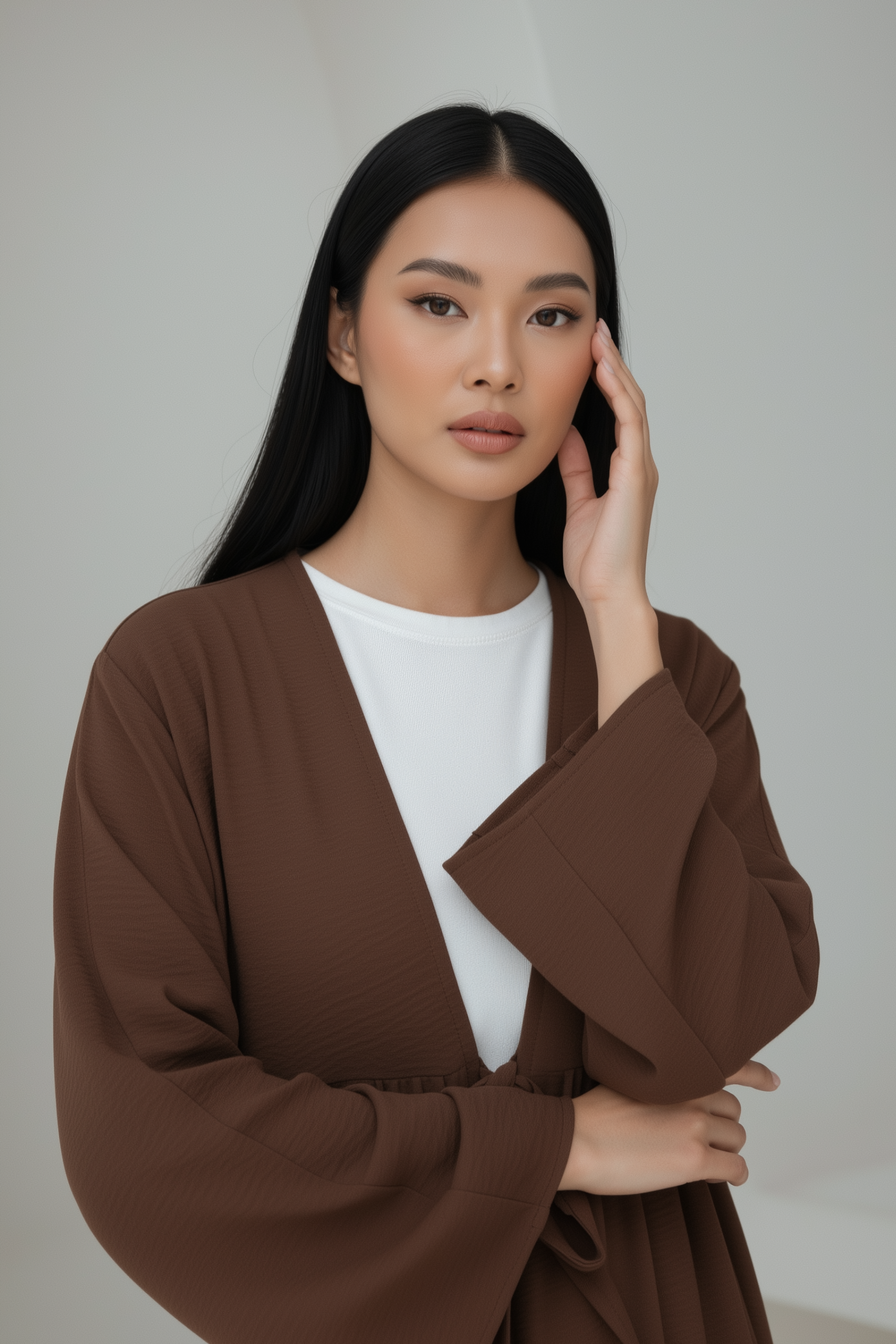 Lily Open Abaya ا Chestnut Brown