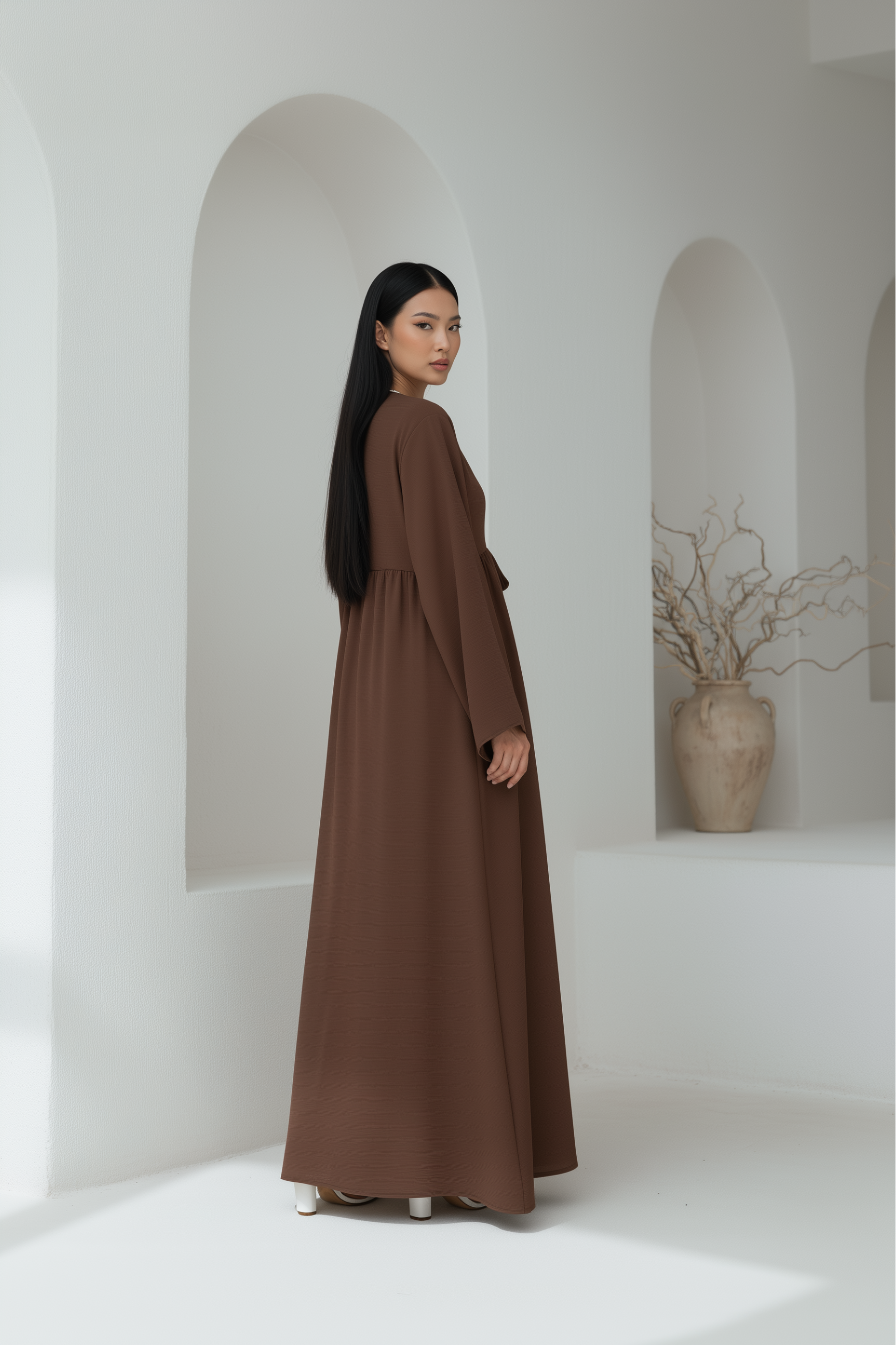 Lily Open Abaya ا Chestnut Brown