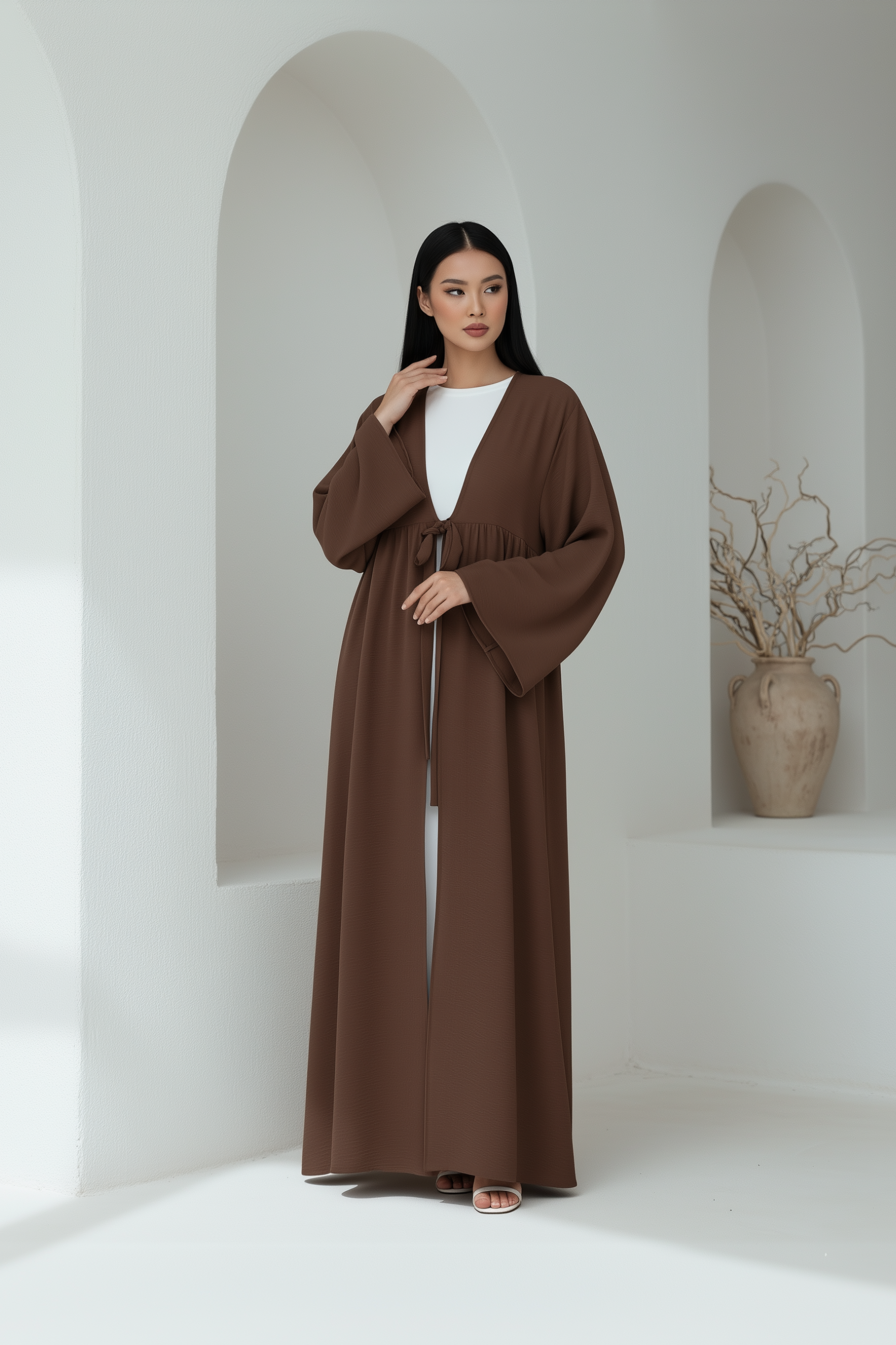 Lily Open Abaya ا Chestnut Brown