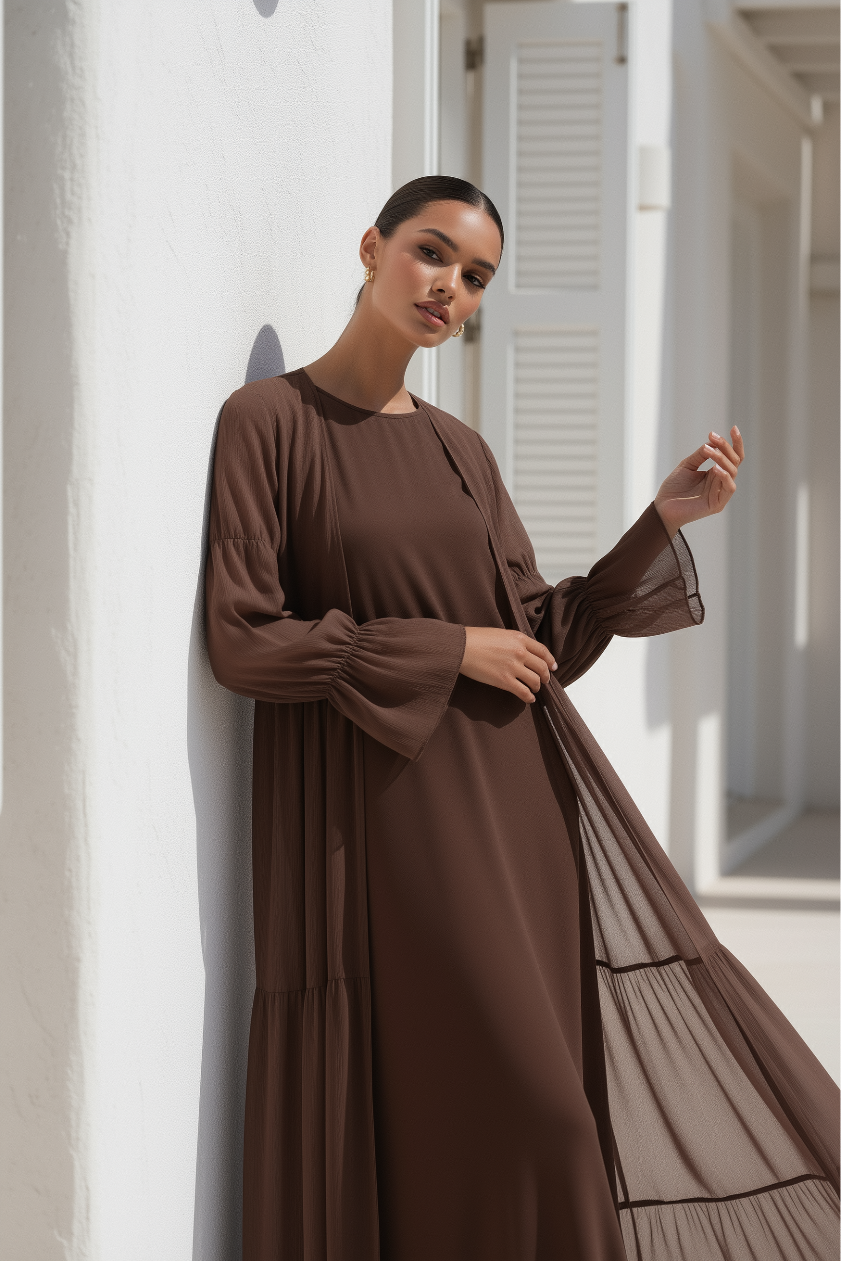 Ivorea Three Piece Abaya ا Chestnut Brown