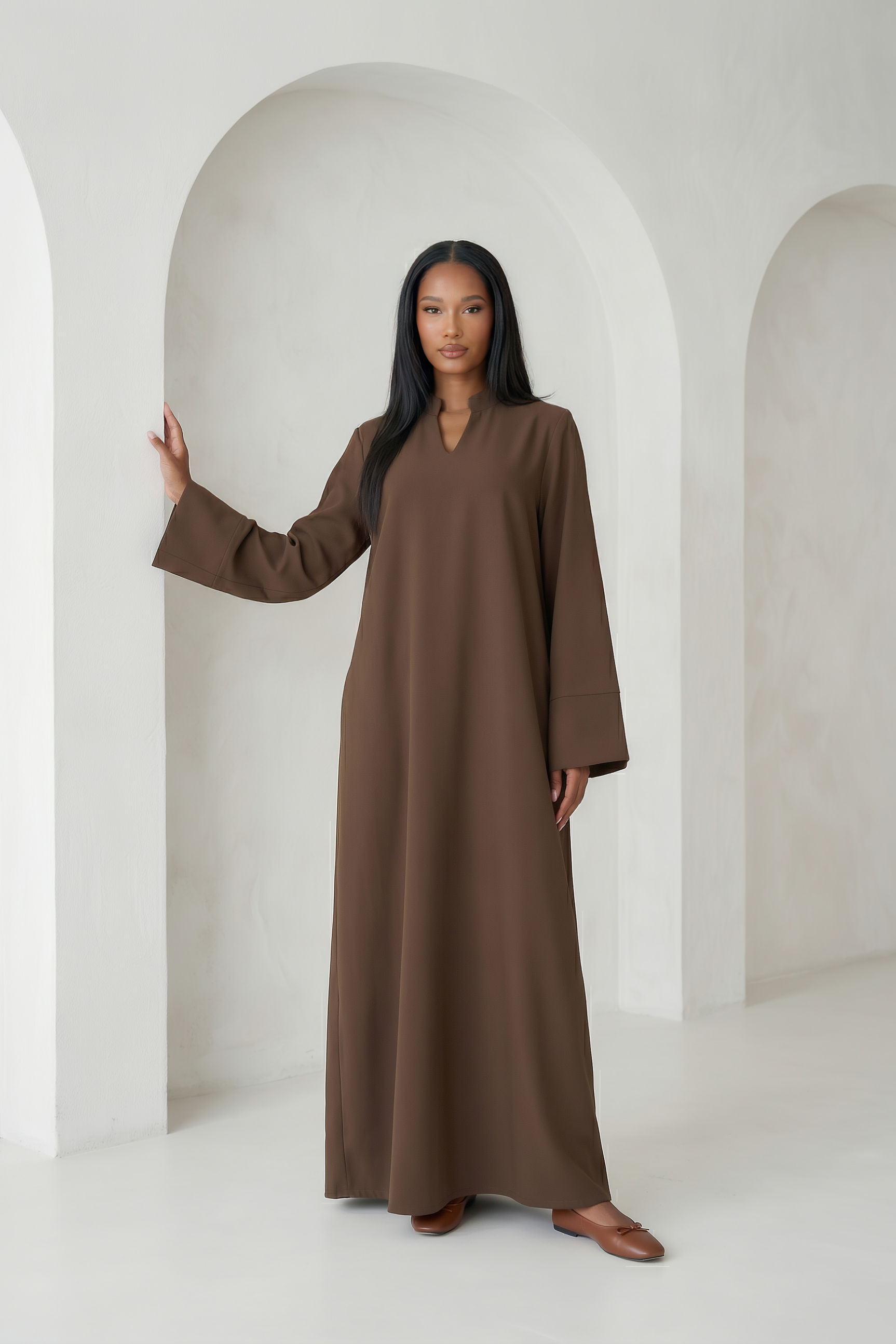 Nora Abaya Dress ا Chestnut Brown
