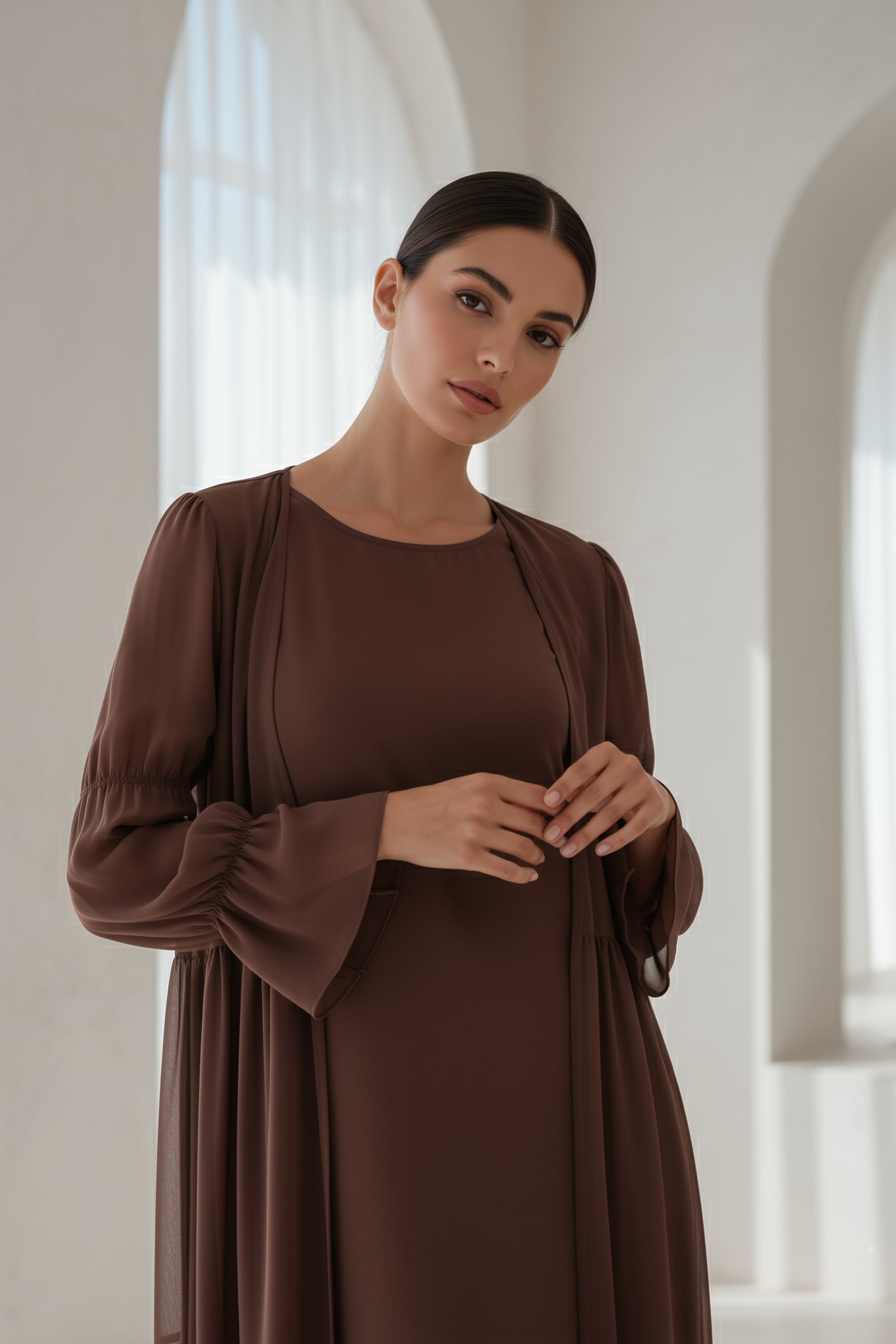 Ivorea Three Piece Abaya ا Chestnut Brown