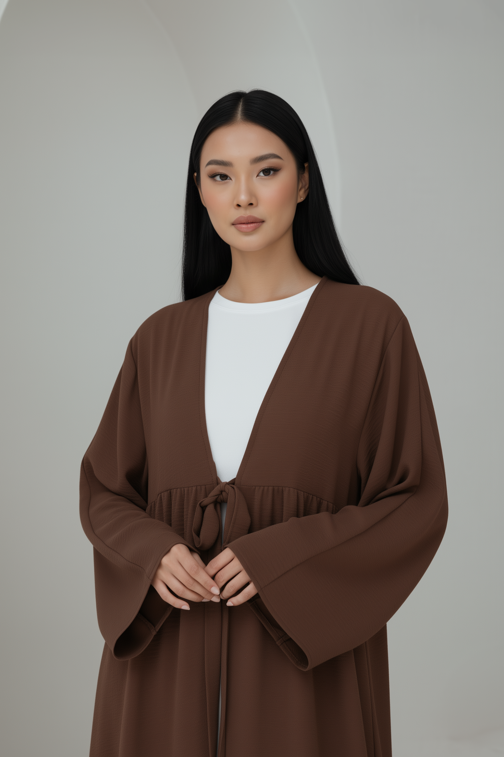 Lily Open Abaya ا Chestnut Brown