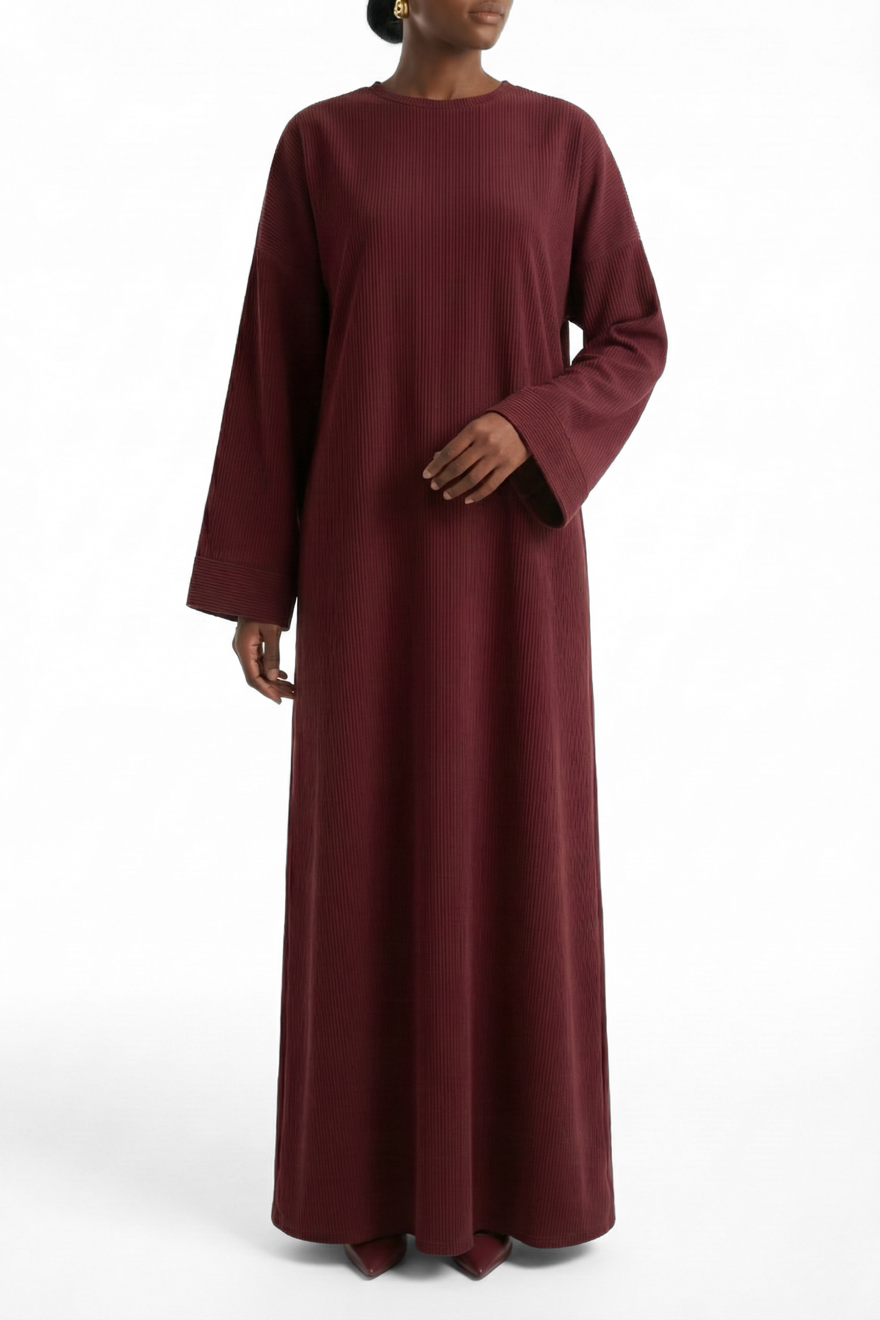 Camellia Corduroy Abaya ا Soft Burgundy