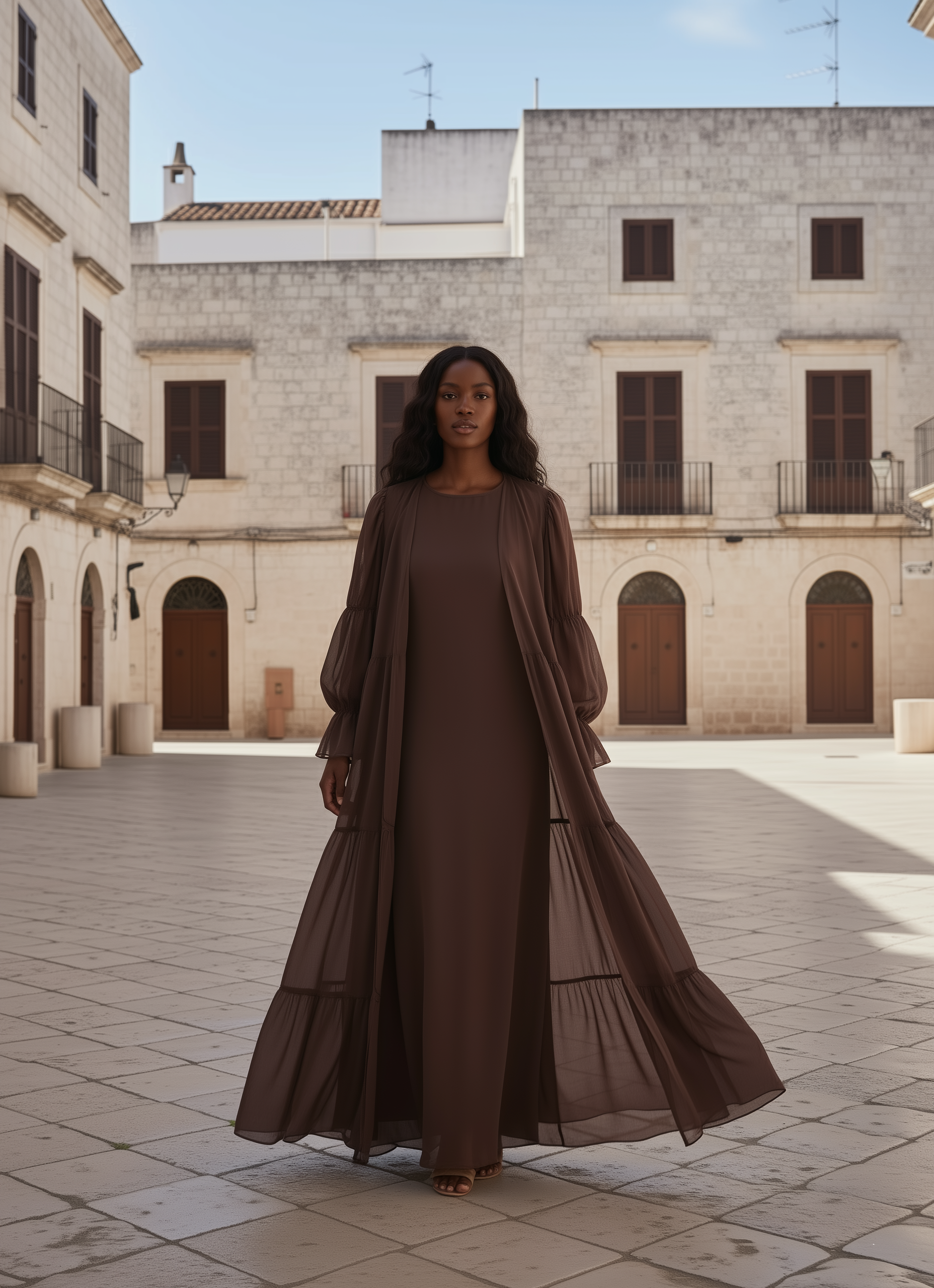 Ivorea Three Piece Abaya ا Chestnut Brown