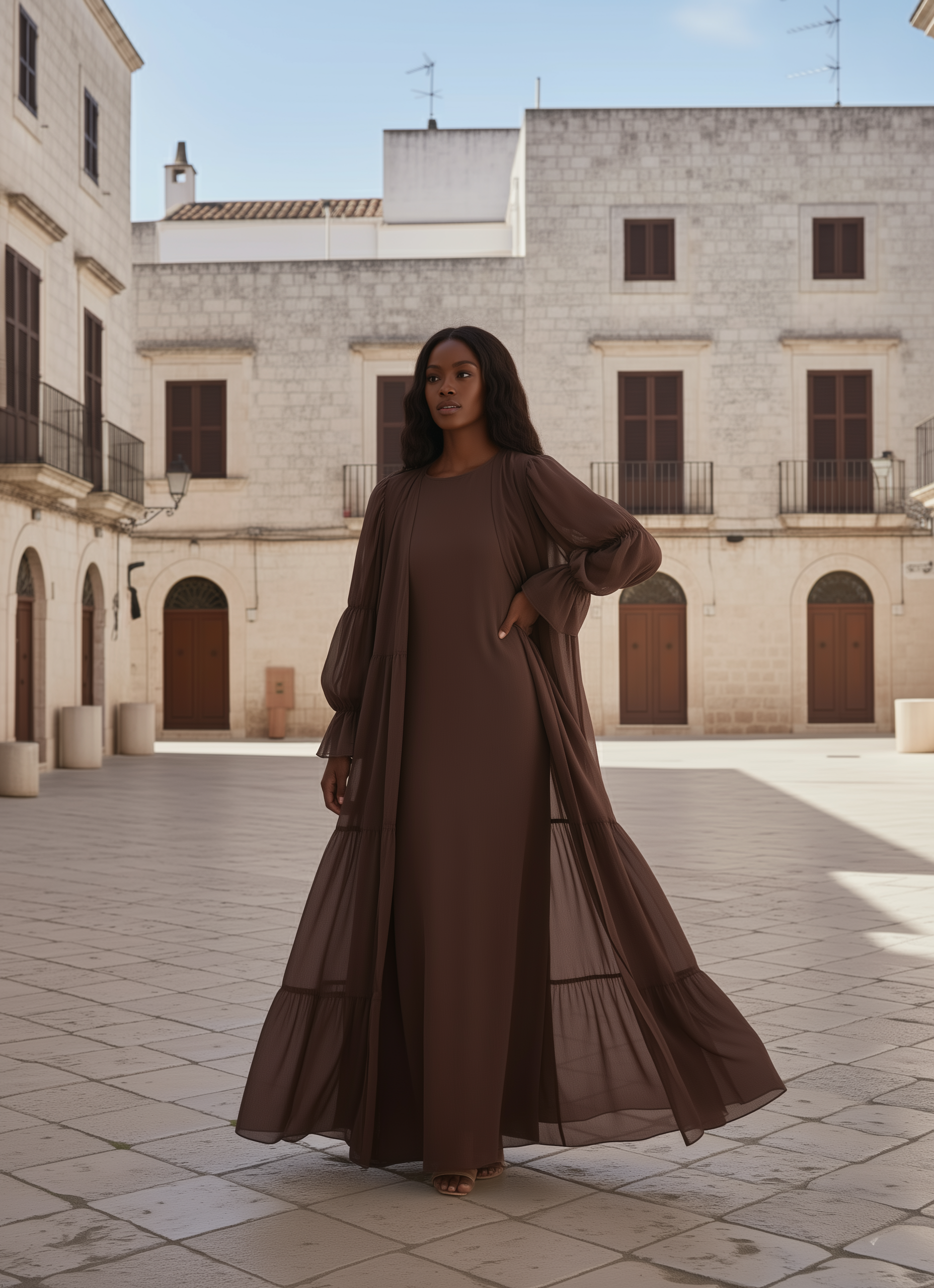 Ivorea Three Piece Abaya ا Chestnut Brown